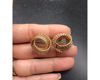 Twisted Ropes Knot Earrings Gold Tone Studs Pierced Vintage Costume Jewelry