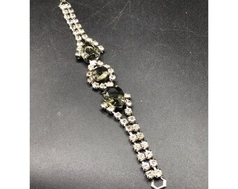 Rhinestone Bracelet Fancy All Prong Set Glass Stone Smokey Color Vintage Jewelry