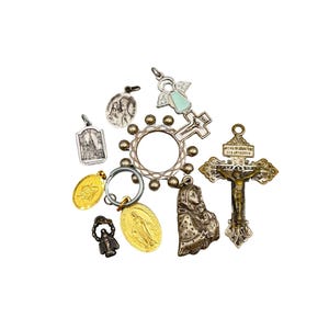 Lot of 9 Vintage Religious Medals & Crosses Christian Charms Catholic Pendants