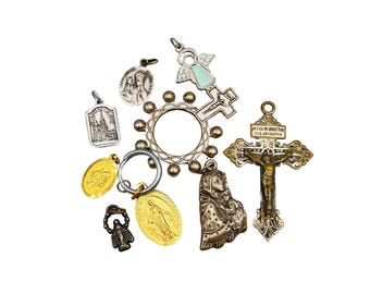 Lot of 9 Vintage Religious Medals & Crosses Christian Charms Catholic Pendants