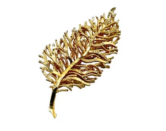 Vintage Coro Pin Brooch Modernist Leaf Pin Gold Tone Signed Costume Jewelry