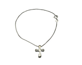 Sterling Silver Bracelet with Sliding Cross Charm Thin Chain Long 925 Jewelry