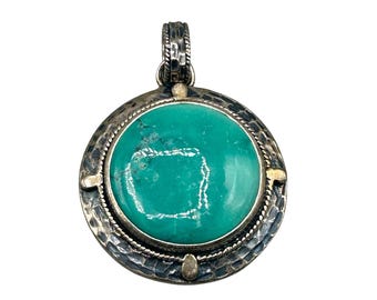 Turquoise Pendant Sterling Silver Signed Doug Paulus dP India 925 Round Genuine Gemstone