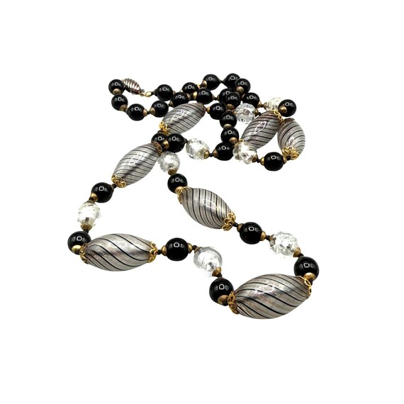 Vintage Murano Necklace Venetian Glass Beaded Glass Black Gold Clear