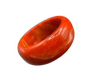 Red Chunky Bakelite Bangle Marbled Wide Heavy Early Plastic Lava Bracelet