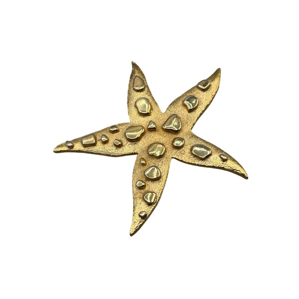 Vintage Gold Tone Starfish Seastar Pin Brooch Textured Oversize Sealife Inspired