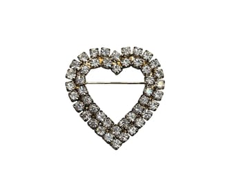 Vintage Heart-Shaped Rhinestone Brooch Pin Silver-Tone Jewelry Accessory