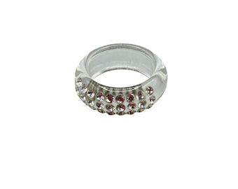 Clear Acrylic Rhinestones Ring Size 8 Transparent Crystals Wide Band Ring
