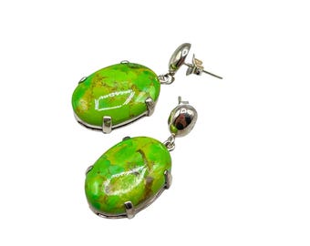 Green Turquoise Earrings Sally C Treasures SX Sterling Silver Pierced Drops Dangles