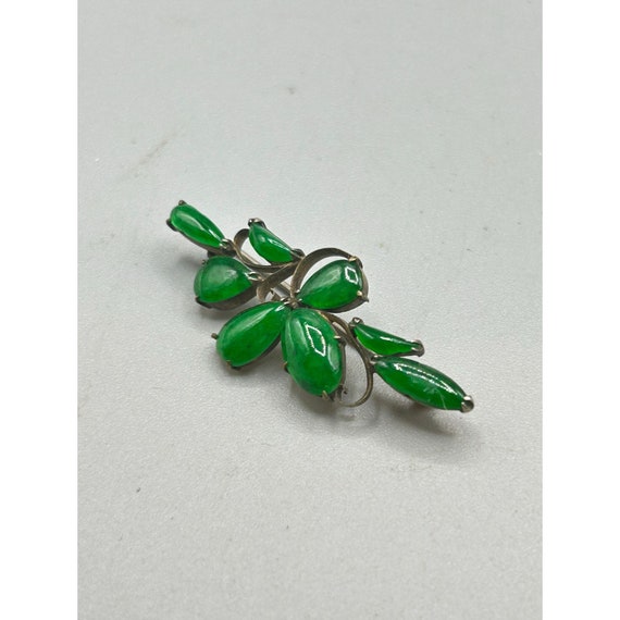 Antique Jade Pin Brooch Victorian Green Leaves Cl… - image 2