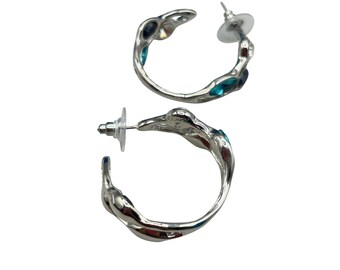 RJ GRAZIANO Hoops Earrings Silver Tone And Colorful Rhinestones Pierced Earrings