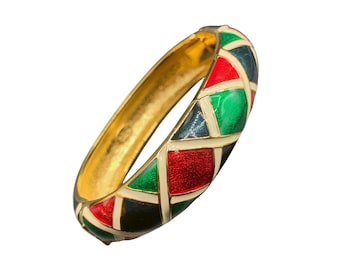 Joan Rivers Bangle Bracelet hinged red green blue gold tone designer bracelet