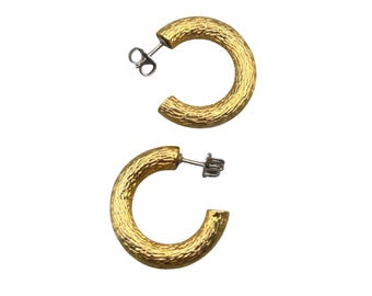 Vintage Textured Hoops Earrings Pierced Round Open Hoops 70s 80s Design