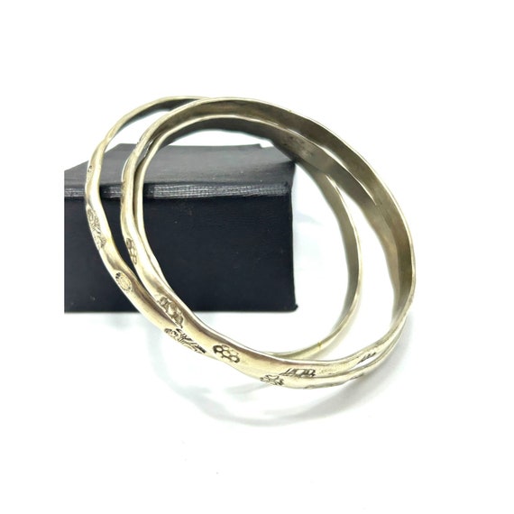Mexican Bracelets Set of 3 Bangles Silver Tone St… - image 8