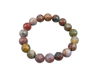 Faceted Agate Stretch Bracelet Elastic Beaded Genuine Polished Stones Size 6.5