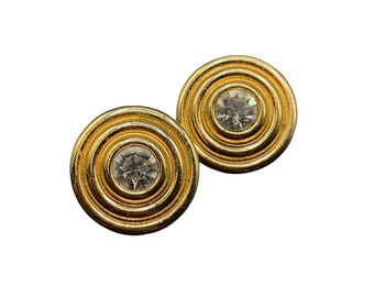 Givenchy Earrings Signed Clips Gold Tone & Crystals Clip On Modernist Earrings