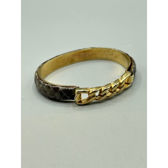Vintage Gray Snakeskin Bracelet 1980s 1990s Gold … - image 2