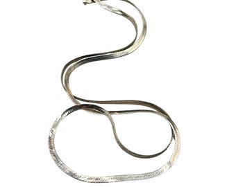Vintage Sterling Silver Herringbone Chain Necklace Long Unisex Chain Jewelry