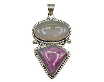 Vintage Sterling Silver Pendant with Semi Precious Gemstones 2.5" Long