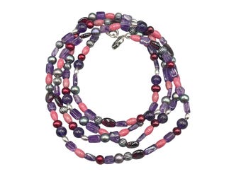 CAROLYN POLLACK Necklace Southwest Amethyst Rhodonite Raspberry Pearl Necklace