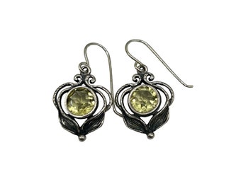 Didae Israel 925 Earrings Sterling Silver Yellow Quartz Pierced Drops Dangles