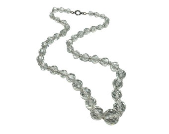 Art Deco Clear Crystal Necklace Graduated Beads Strung On Sterling Silver Chain
