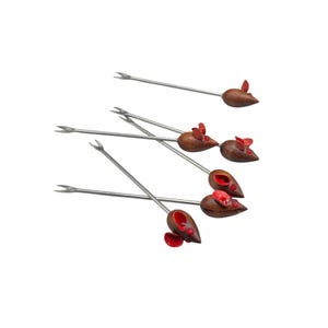 Vintage Mice Olive Picks Mouse Pick Appetizer Picks Wood Mice With Red Eyes