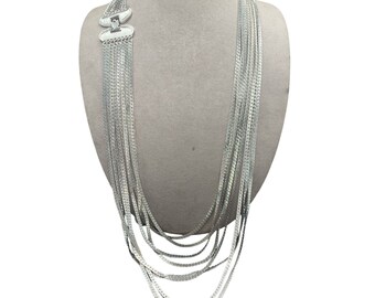 Monet Multichain Necklace Silver Tone Fashion Statement Wide Clasp Marked