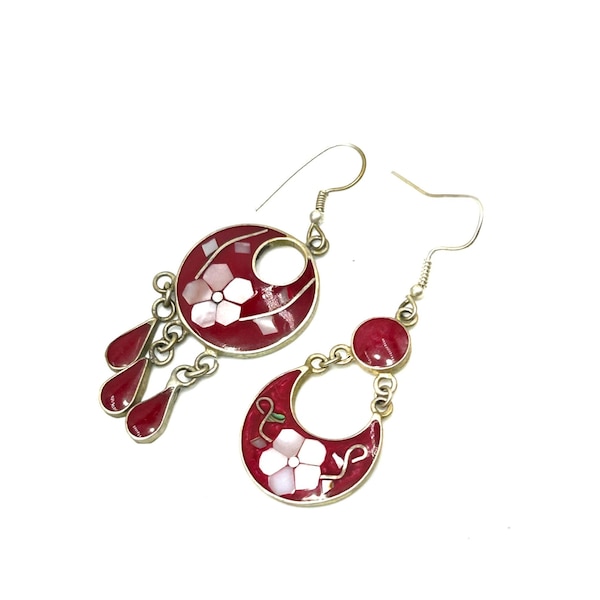 Boucles D'oreilles Percées En Alpaca Mexico - Couleur Bleue - État Comme Neuf