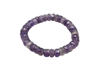 Genuine Amethyst Bracelet Faceted Rondelle Beads Stretchy One Size Bracelet