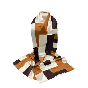 Anne Klein Geometric Print Silk Scarf 60&quot; X 13&quot; Brown Tones & White Abstract