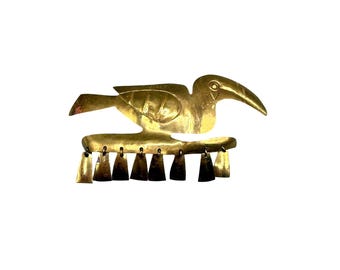 Vintage Pre-Columbian Style Brass Bird Pin Brooch Iconic Zenú Aesthetic Ancient Colombia