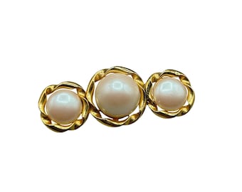 Triple Pearl Pin Brooch Bar Pin Gold Tone Simple Classic Costume Jewelry