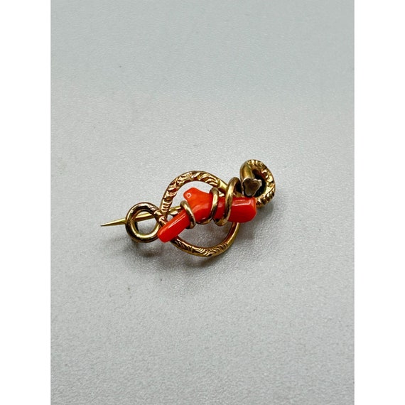 Victorian Coral Pin Brooch Gold Filled Pin Genuin… - image 2