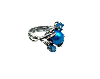 Artisan Collection of Israel Ring 925 Cultured Dyed Blue Freshwater Pearl Blue Topaz Size 9