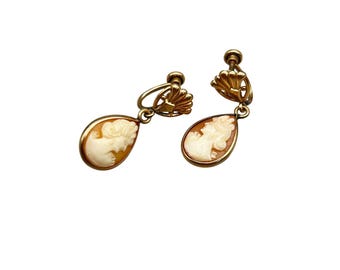1950's Cameo Vintage Screw Back Earrings 12K Gold Filled Mid Century Van Dell