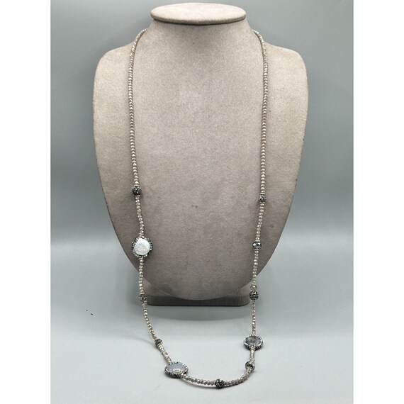 Thin Delicate Beaded Necklace Elegant Gray Beads … - image 7