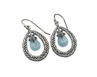 OR PAZ Israel 925 Sterling Silver Earrings Dangles Pierced Drops With Blue Stones