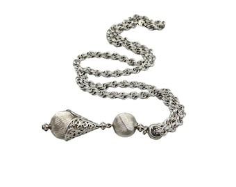 Monet Silver Tone Bolero Necklace with Sliding Ornate Pendant Costume Jewelry