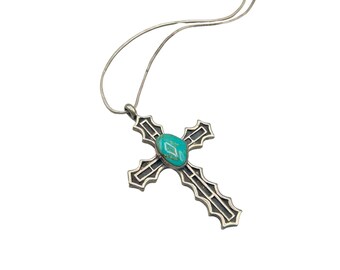 Vintage Sterling Silver & Turquoise Cross Necklace Handcrafted Native Jewelry
