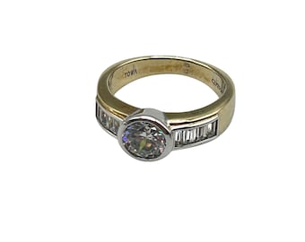 TOVA Ring Size 8 Gold Clad 925 Sterling Silver DIAMONIQUE Round & Baguette CZ Stones