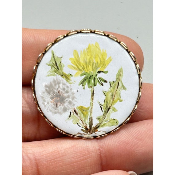 Enamel Pin Brooch Hand Painted Dandelion Flower R… - image 4
