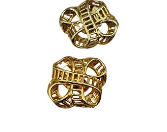 Gold Tone Shoe Clips Abstract Bow Geometric Design Vintage Shoe Accessories