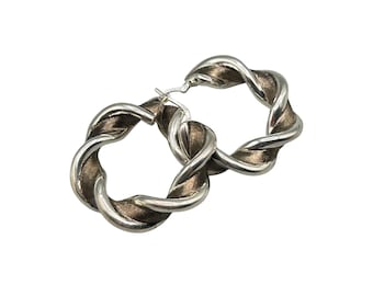 Twisted Hoops Earrings Two Tones Brass Color Over Sterling 925 MILOR Italy  Large Earrings