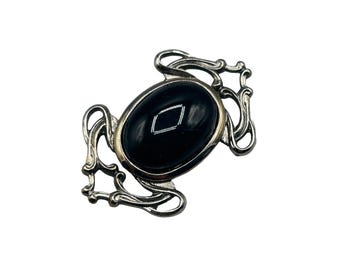 Art Nouveau Inspired Black and Silver Color Pin Brooch Elegant Costume Jewelry