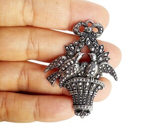 Eloxal birds brooch basket with doves lightweight aluminium made in Germany  brooch