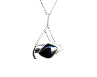 Vintage Black Pendant Necklace Modernist Design Pendant Necklace Artist Signed