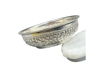Floral Embossed Bowl 4" Sterling Silver Plata Fina 925 82 grams - 2.9 oz