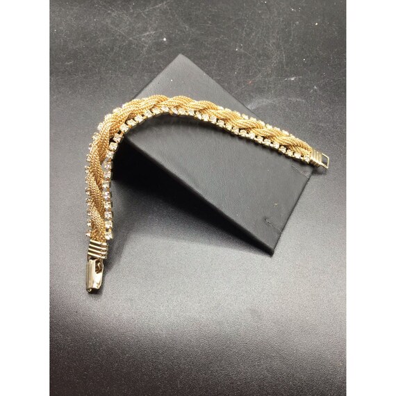 Vintage Gold Mesh & Rhinestones Bracelet Twisted … - image 5