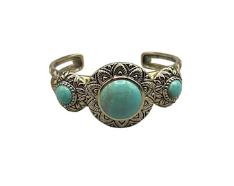 Turquoise Cuff Bracelet: STUDIO BARSE Bronze Trifecta